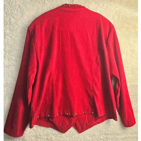 Stonebridge Red Velvet Button Down Blazer Studded‎ Collar & Hem 18W #531 - Picture 2 of 10